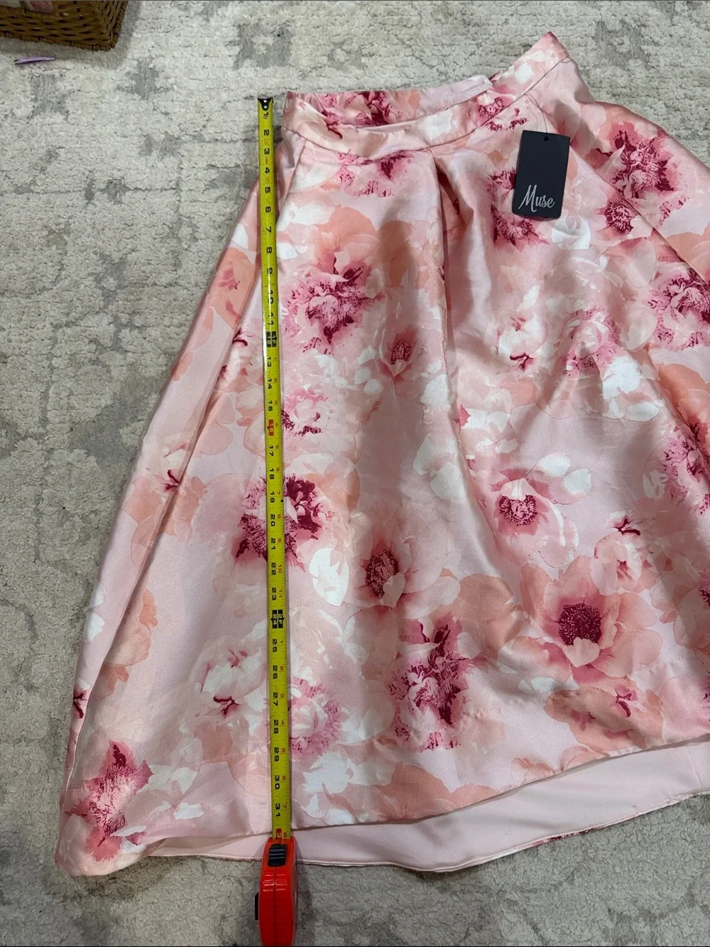 Muse Pink & Peach Floral Satin High Waist Formal Full Skirt